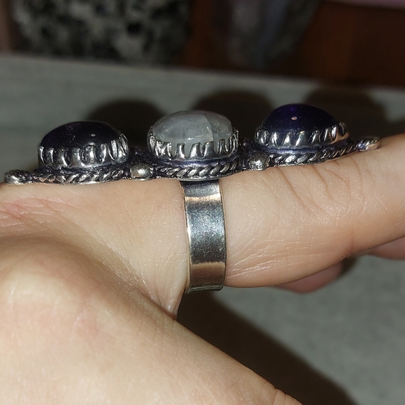 Moonstone and Amethyst Triple Stone Statement Ring Size 8.5 - Picture 5 of 9